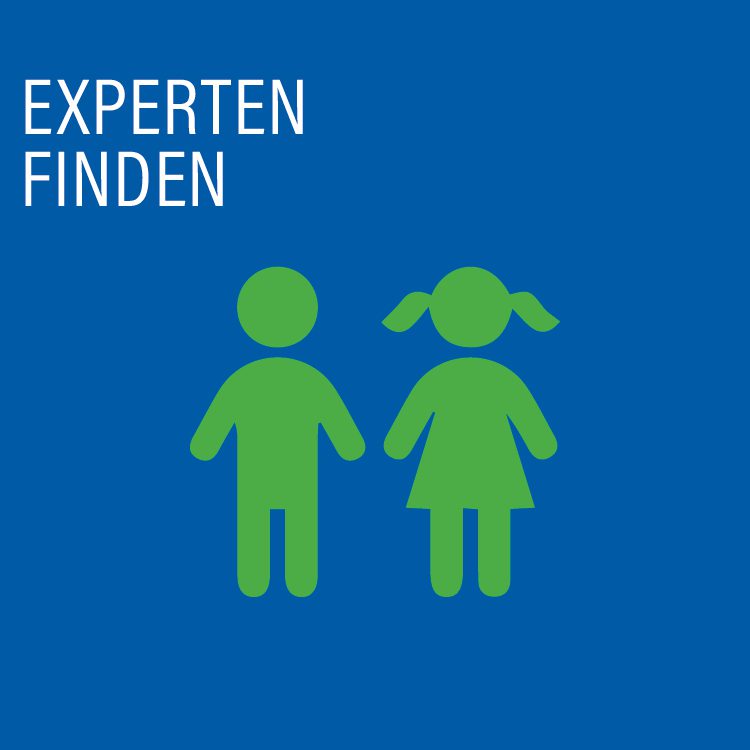 grüne Symbole männlich-weiblich auf dunkelblauem Hintegrund mit der Aufschrift Experten finden