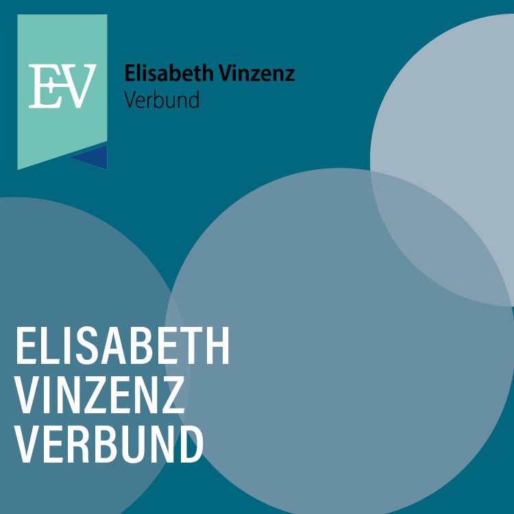 blaugraue Kreise mit der Aufschrift Elisabeth Vinzenz Verbund und das Logo des EVV